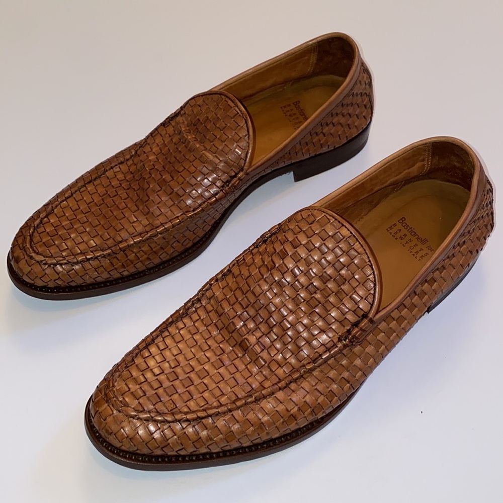 Bastianelli Brown Leather Woven Loafers Size 9